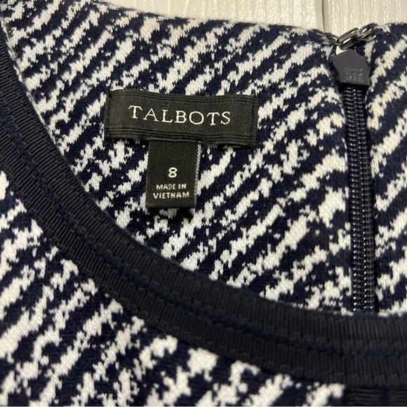 Talbots Textured Stripe Ponte Sheath Dress Short Sleeve Navy Womens Size 8 - Picture 6 of 7